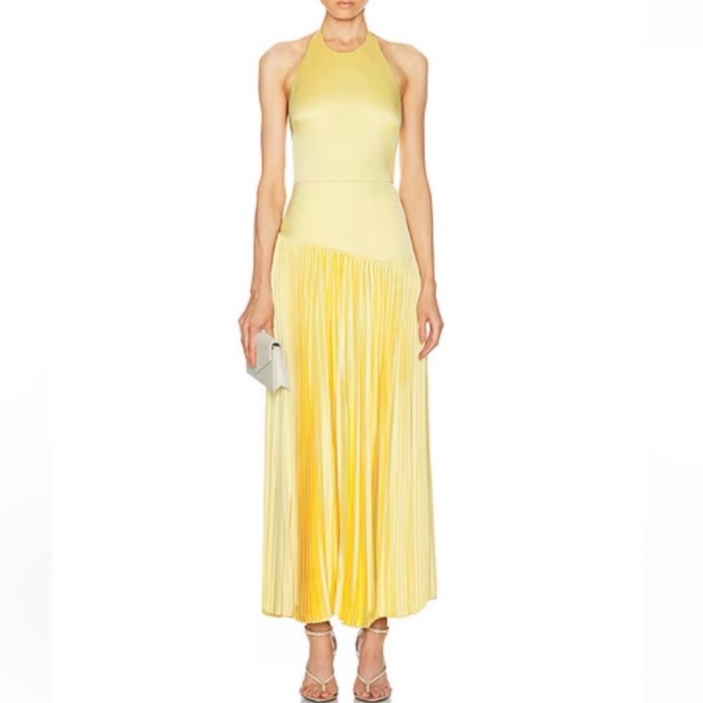 Alexis Saab Pleated Drop Waist Maxi Dress in Yellow M - Picture 3 of 8